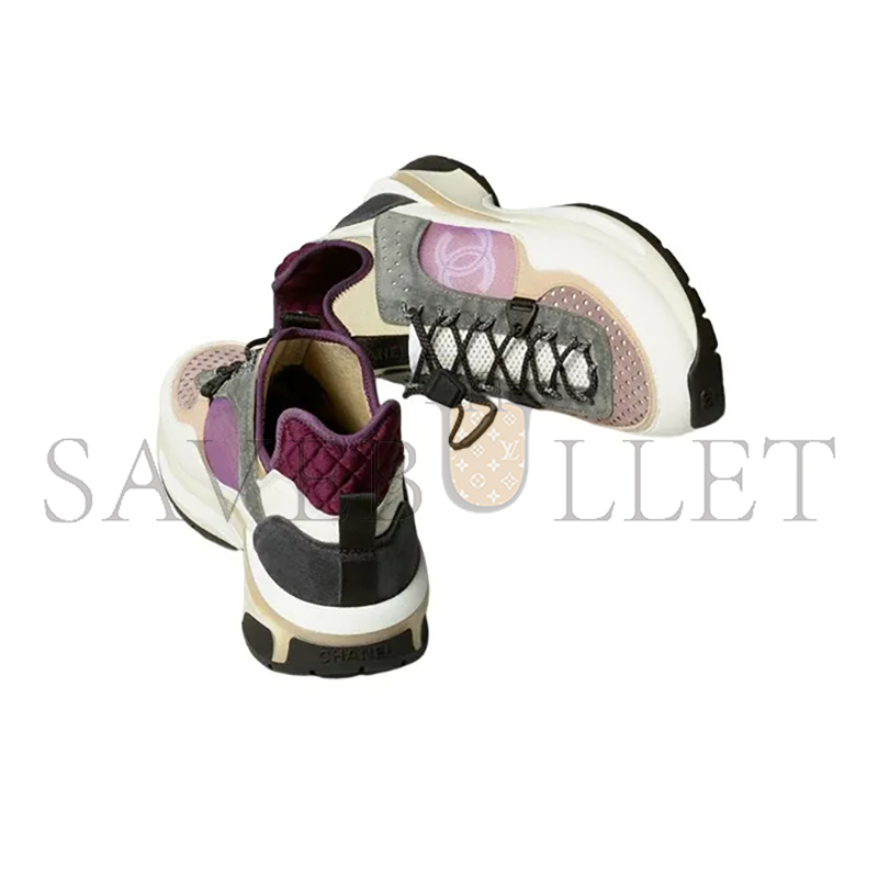 CHANEL SNEAKERS FABRIC, SUEDE CALFSKIN, MESH & FABRIC WHITE, GRAY, PURPLE G39488 Y56142 K4944